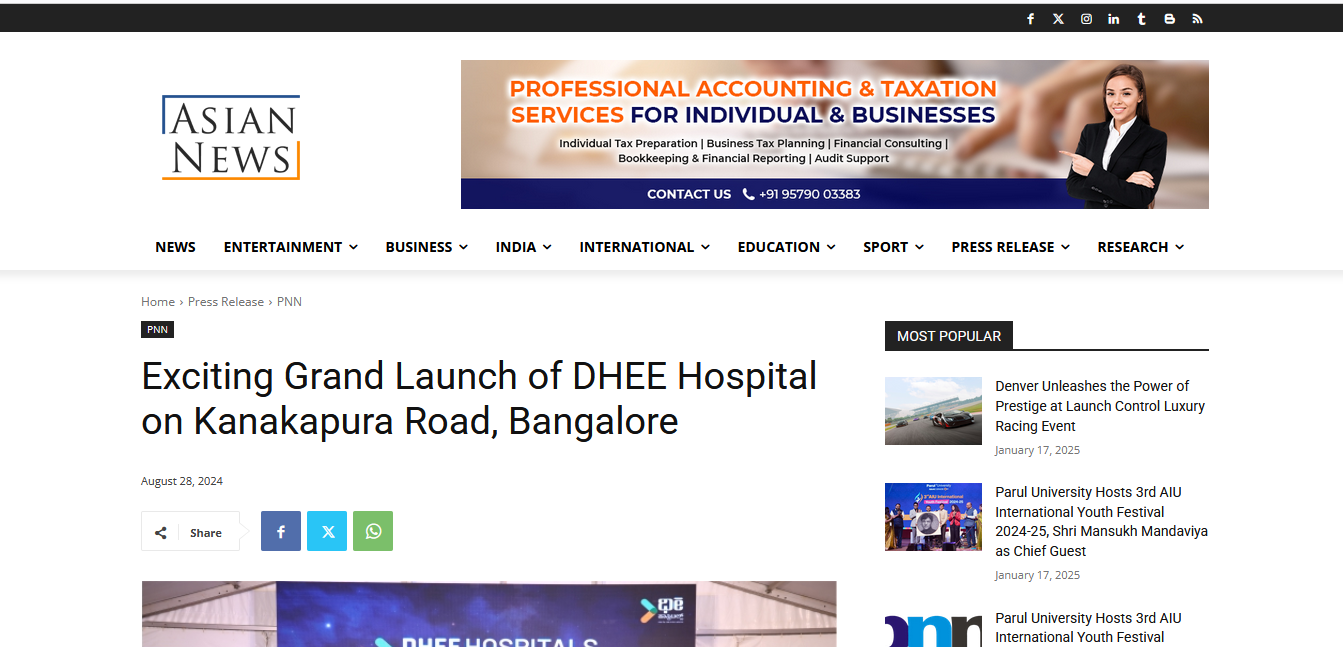 Exciting Grand Launch of DHEE Hospital on Kanakapura Road, Bangalore - Asian New