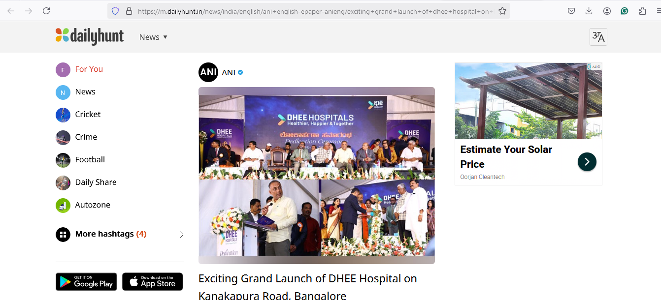 Exciting Grand Launch of DHEE Hospital on Kanakapura Road, Bangalore - Daily Hunt