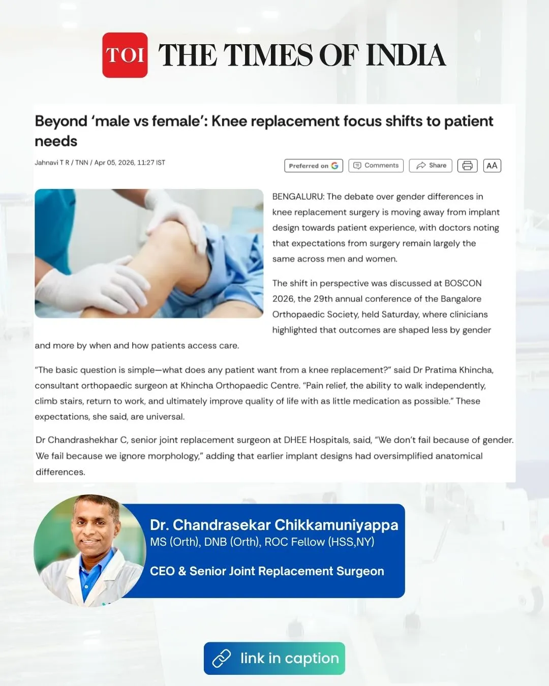 Beyond ‘male vs female’: Knee replacement focus shifts to patient needs